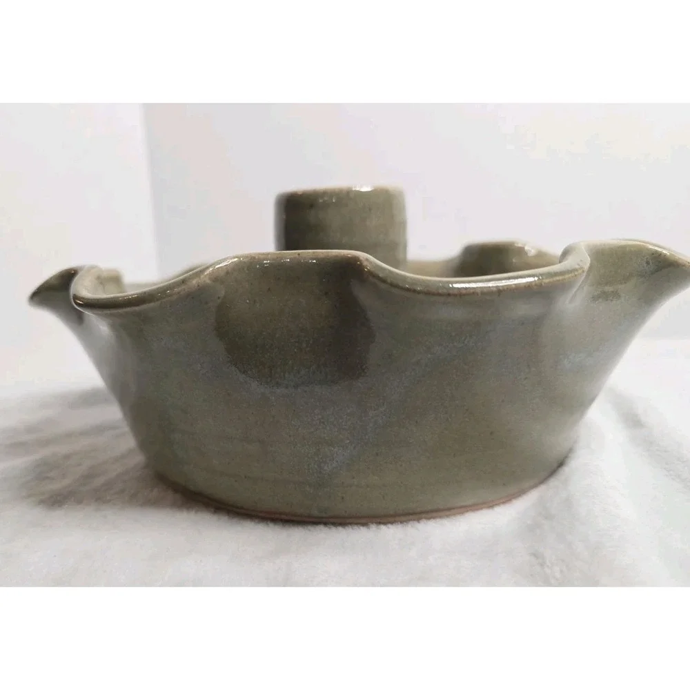 Vintage 2007 Allen Hamm Studio Pottery Chicken Roaster Ruffled Glazed Stoneware